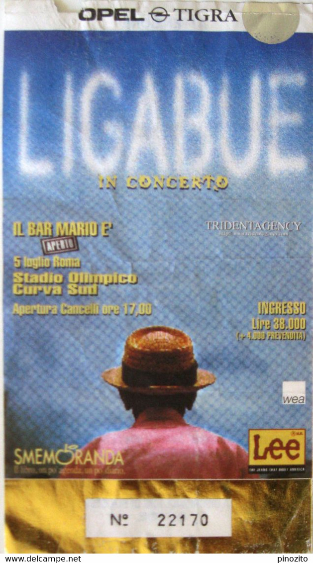 LIGABUE Il Bar Mario è Aperto Tour Biglietto Concerto Ticket Roma 1997 - Entradas A Conciertos