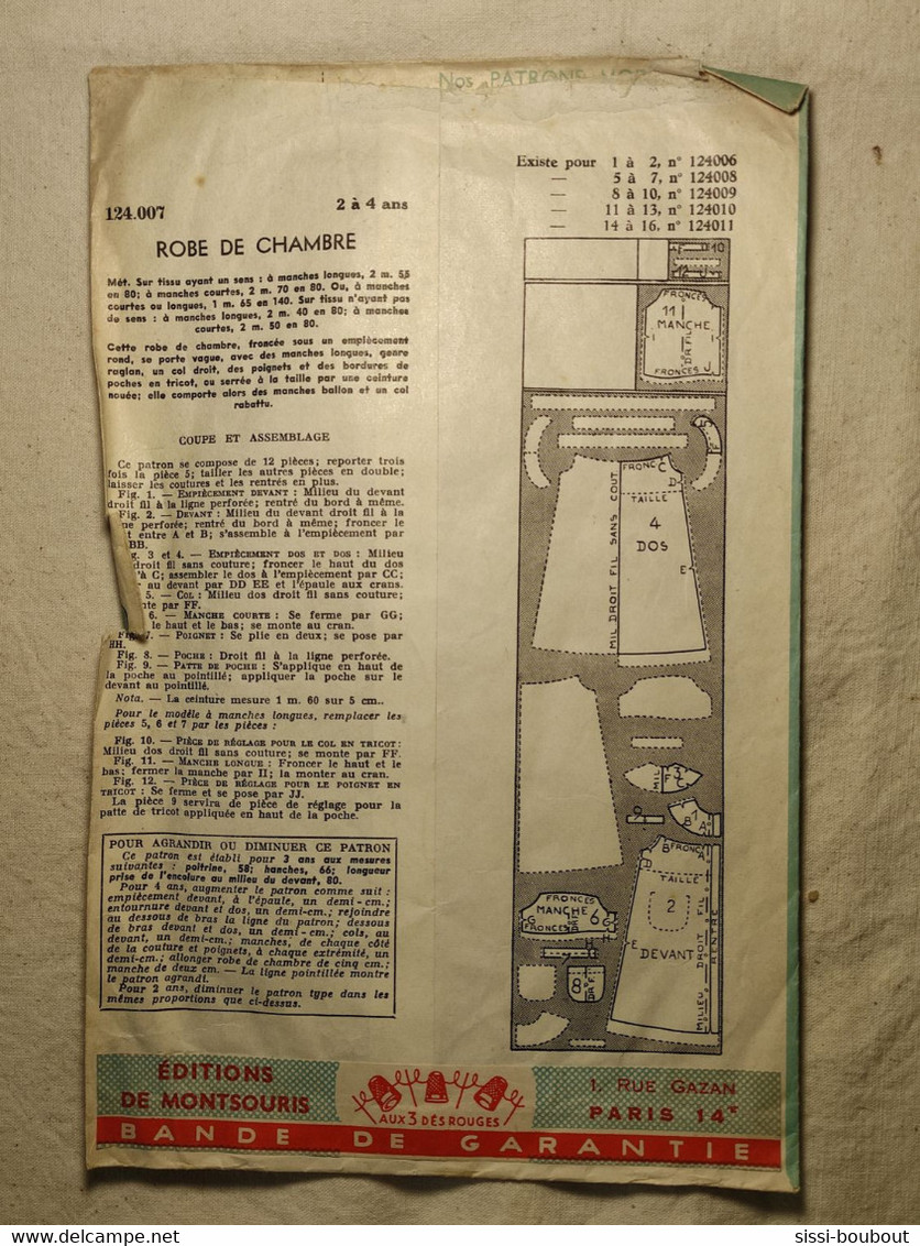 Ancien Patron De La Revue "L'ECHO DE LA MODE" Des Années 60 - Taille De 2 à 4 Ans - N°124007 - Une Robe De Chambre - Patterns