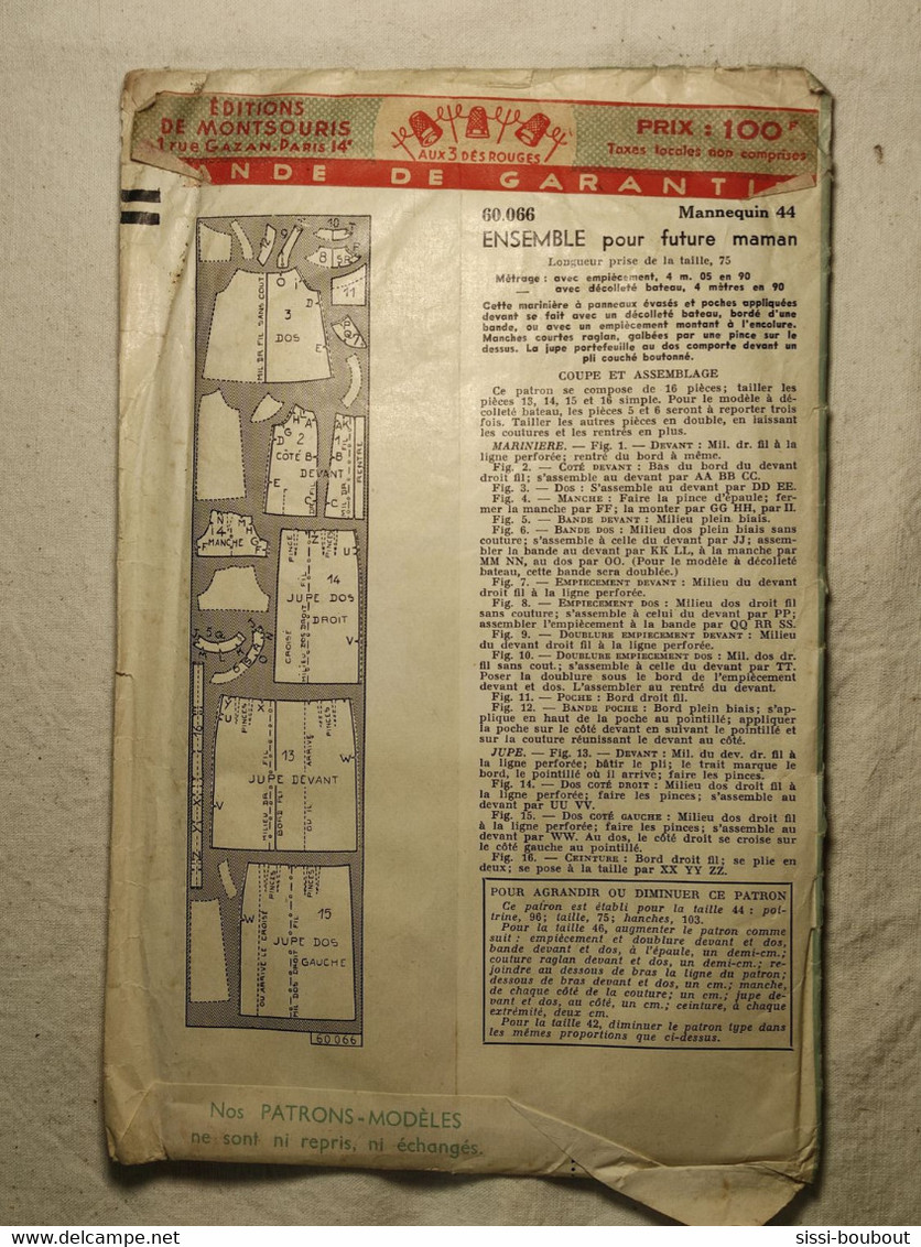 Ancien Patron De La Revue "L'ECHO DE LA MODE" Des Années 60 - Taille 44 - N°60066 - Ensemble Future Maman - Patrons