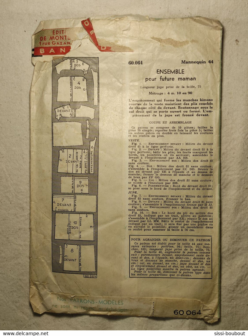 Ancien Patron De La Revue "L'ECHO DE LA MODE" Des Années 60 - Taille 44 - N°60064 - Ensemble Future Maman - Patrons