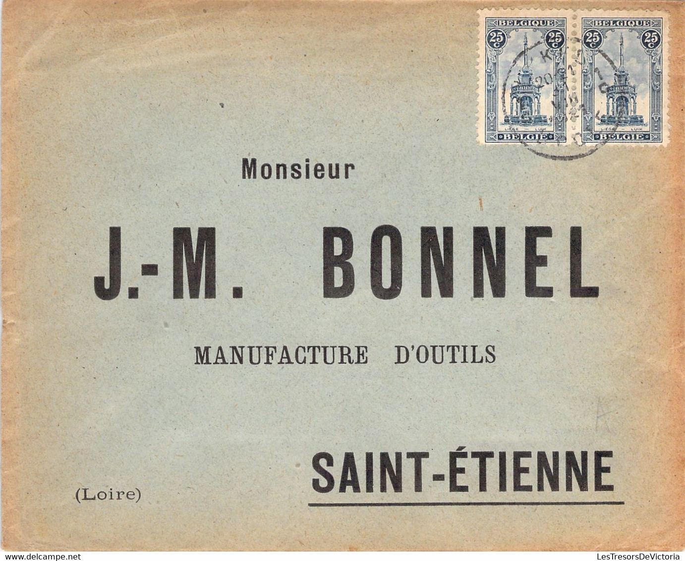 COB 164 X2 Sur Lettre - Obl 1921  - Envoyé à St Etienne En France JM Bonnel Manufacture D'outils - Storia Postale