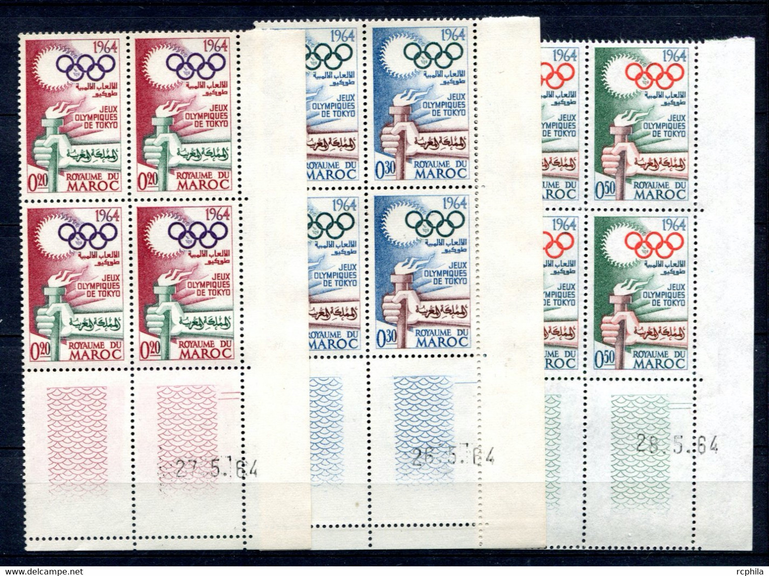 RC 22640 MAROC N° 476 / 478 JEUX OLYMPIQUES DE TOKYO BLOC DE 4 COIN DATE NEUF ** MNH TB - Marruecos (1956-...)