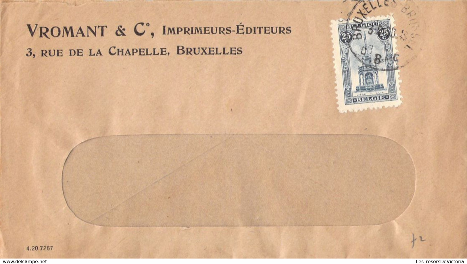 Lot De Deux Enveloppes COB 164 Sur Lettre - Obl 1920  à Bruxelles - Enveloppe Vromant Imprimeurs Editeurs - Briefe U. Dokumente