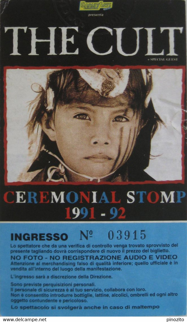 THE CULT Cerimonial Stomp Tour Roma 1991 Biglietto Concerto Ticket - Tickets De Concerts