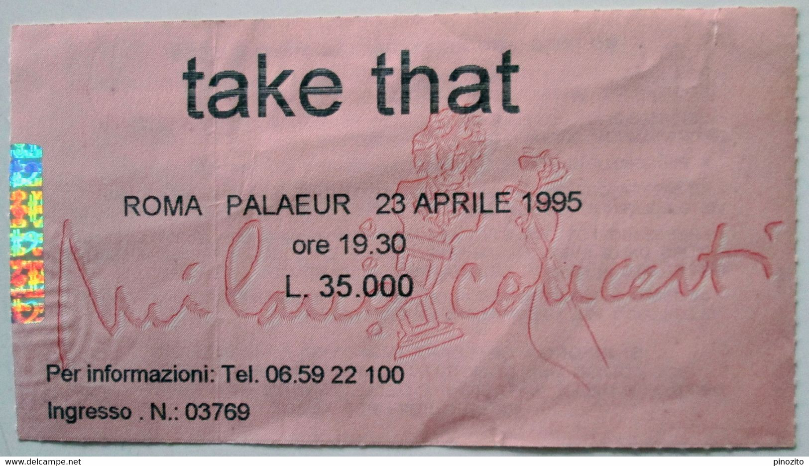 TAKE THAT Tour Roma 23 Aprile 1995 Biglietto Concerto Ticket - Tickets De Concerts