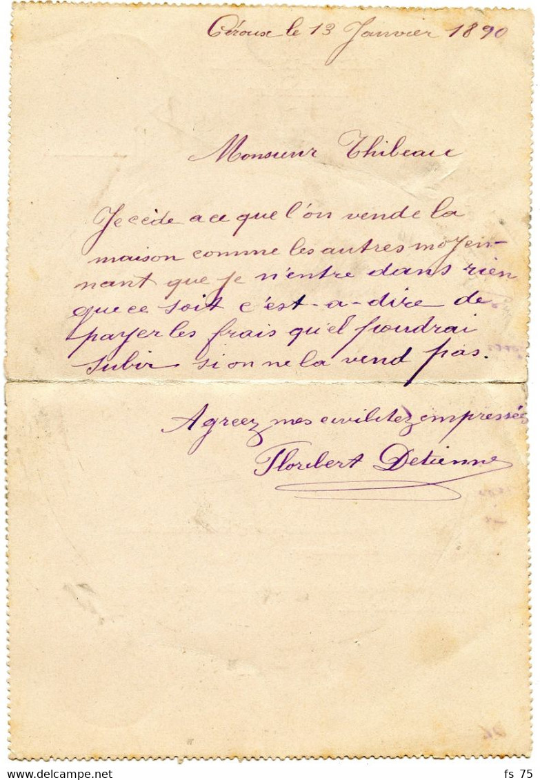 BELGIQUE - ENTIER CARTE LETTRE 10C LEOPOLD II OBLITERE TAD OTTIGNIES + BOITE RURALE Y F DE CEROUX, 1890 - Carte-Lettere