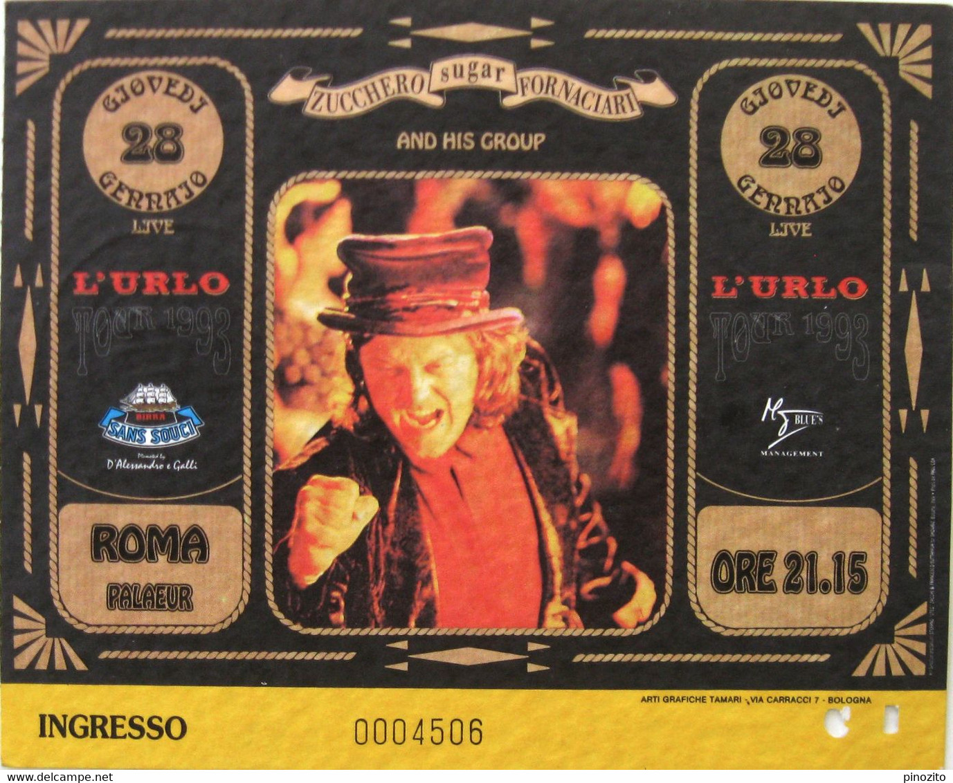 ZUCCHERO L'Urlo Tour 1993 Biglietto Concerto Ticket PalaEur Roma - Konzertkarten