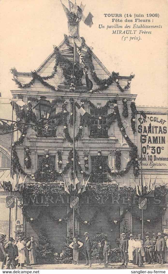 CPA 37 TOURS FETE DES FLEURS 1908 UN PAVILLON DES ETABLISSEMENTS MIRAULT FRERES - Tours