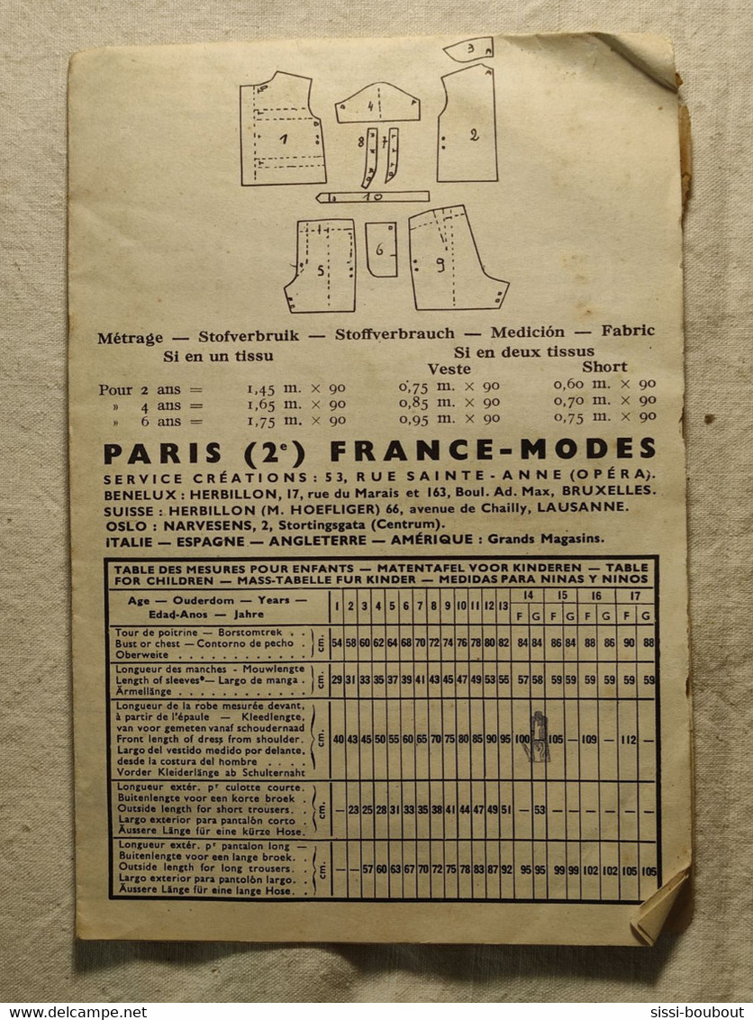 Ancien Patron De La Revue "HERBILLON" Des Années 60 - Taille 2,4 Et 6ans - N°GF50176 - Chemise-Veste Et Short - Patrones