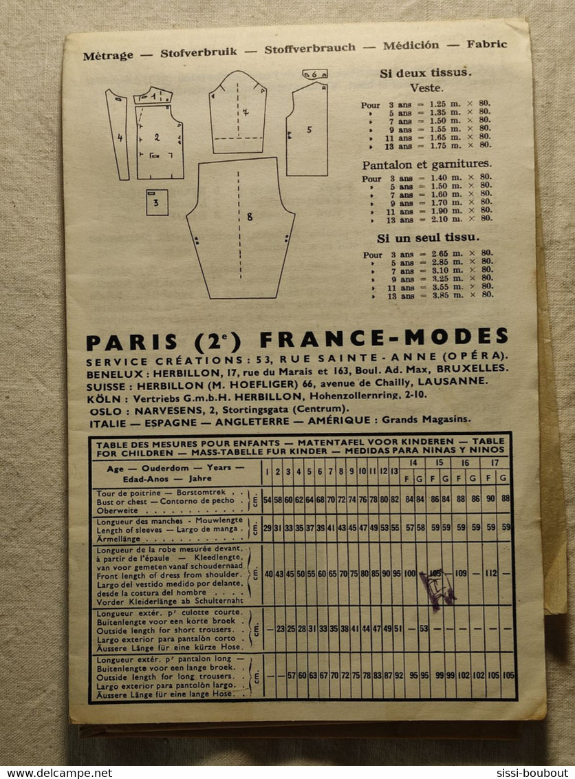 Ancien Patron De La Revue "HERBILLON" Des Années 60 - Taille 3,5,7,9,11 Et 13ans - N°LE30078 - Pyjama - Patrons