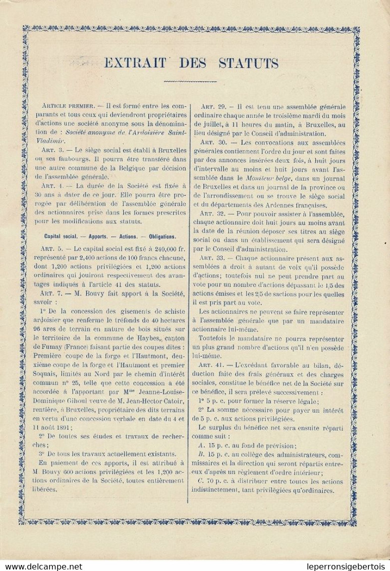 Titre De 1897 - Société Anonyme De L'Ardoisière Saint-Vladimir - - Mijnen