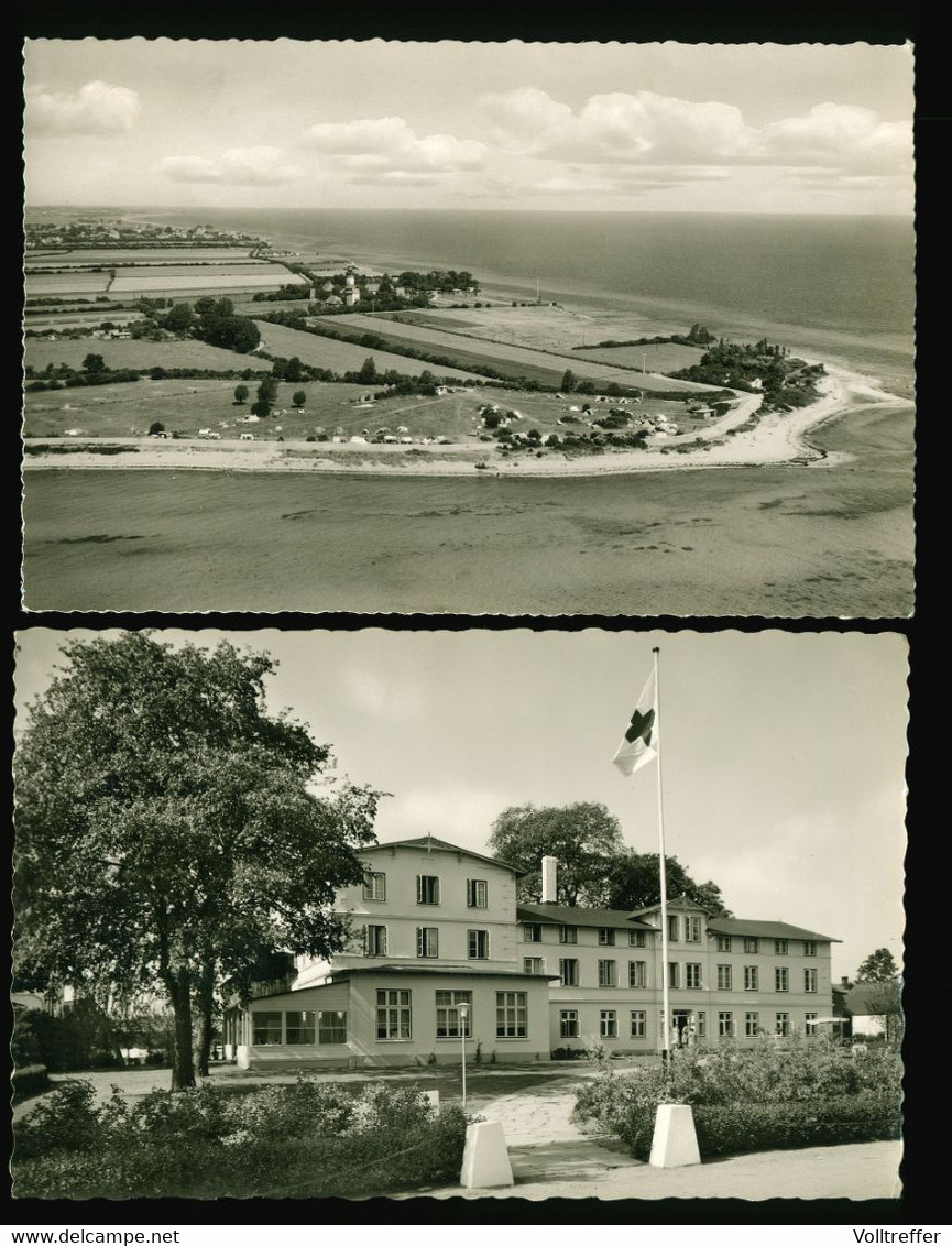 2x Orig. Foto AK 60er Jahre, Ostseebad Dahme Luftbild, DRK Müttergenesungsheim - Dahme