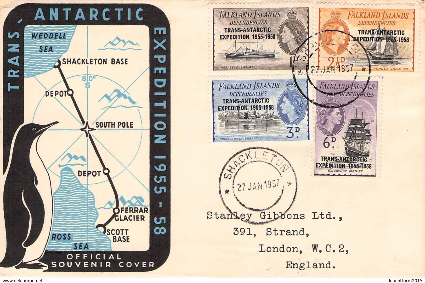 FALKLAND DEPENDENCIES - SOUVENIR COVER 1957 / ZO281 - Falkland