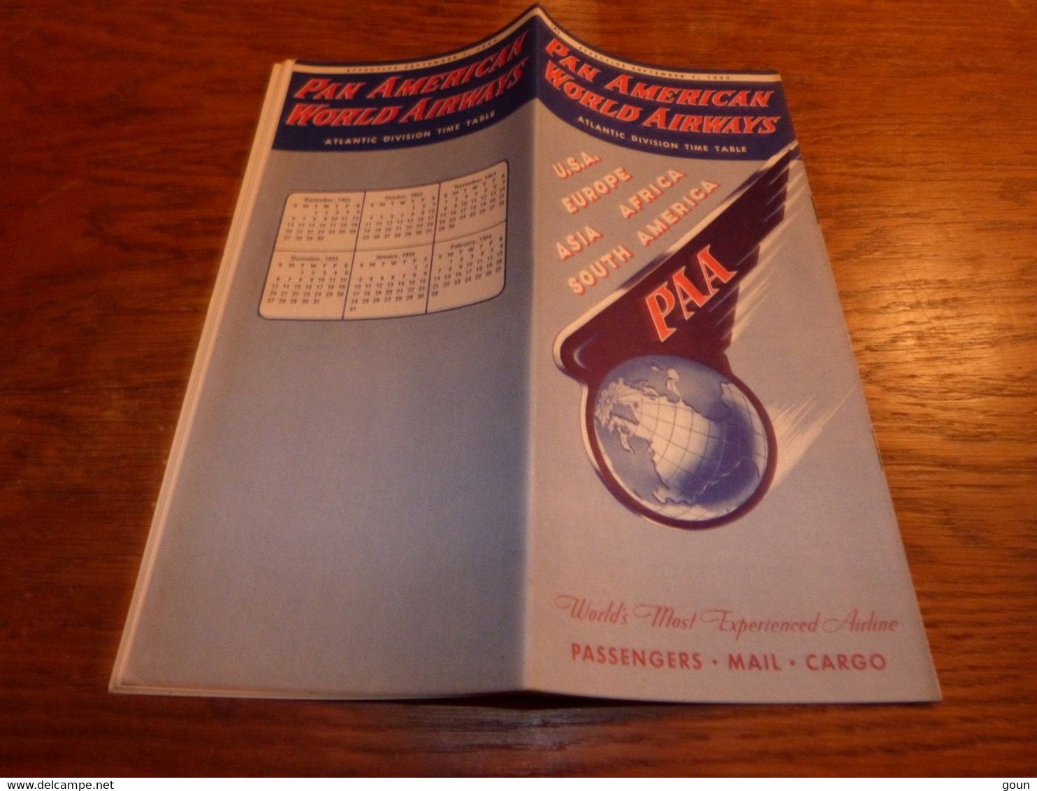 Pan American World Airways Atlantic Division Timetable 1953 - Horarios