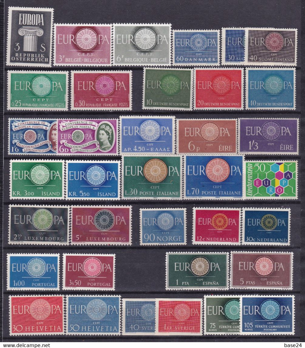 1960 EUROPA CEPT EUROPE  ANNATA  YEAR 20 Paesi (36 Valori) MNH** RUOTA WHEEL - Años Completos