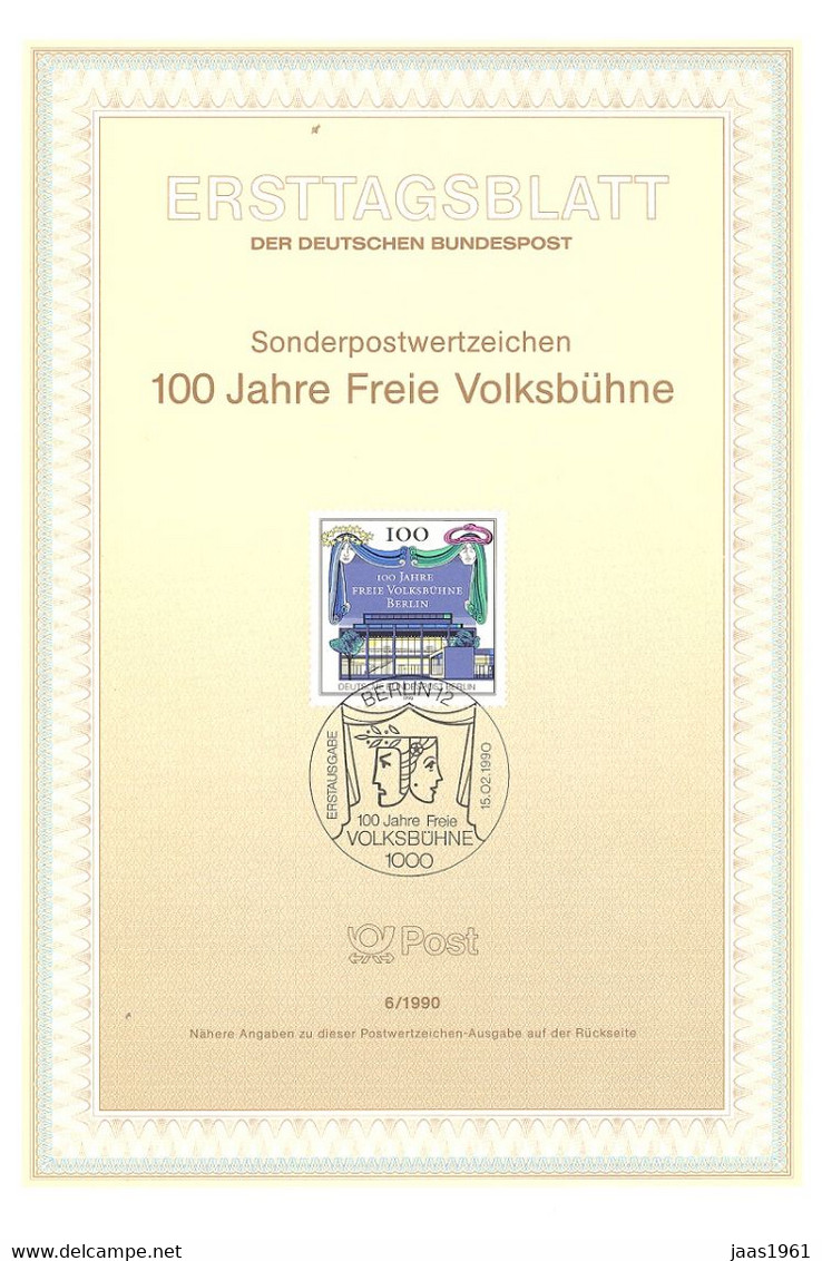 GERMANY. BERLIN. FDC 100th ANNIV. NATIONAL FREE THEATRE. THE VOLKSBÜHNE. BERLIN 1990 - Macchine Per Obliterare (EMA)