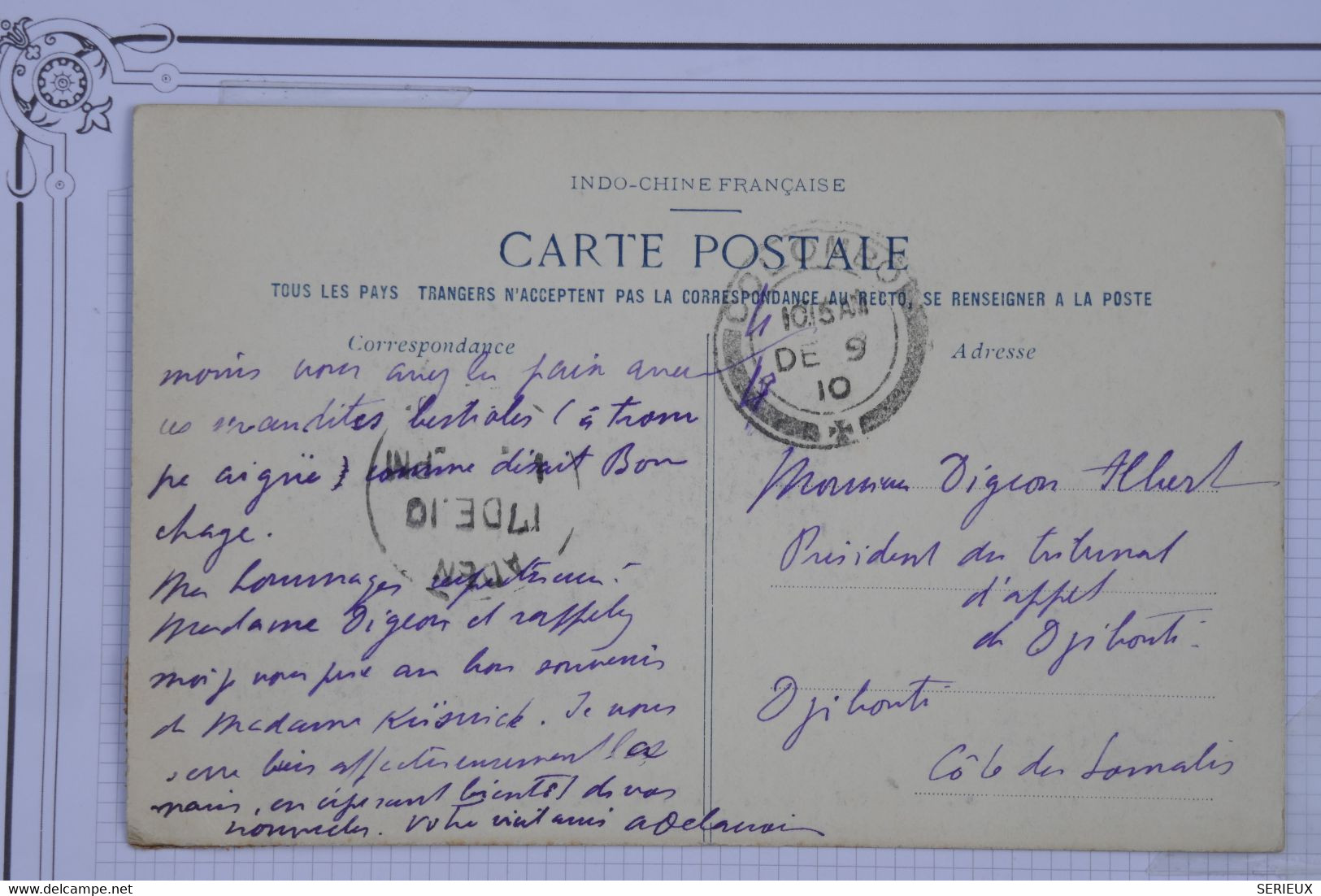 U12 INDOCHINE   BELLE  CARTE  1910 TONKIN HANOI   POUR DJIBOUTI  SOMALIS  ++PAGODON + AFFRANCH. PLAISANT - Briefe U. Dokumente