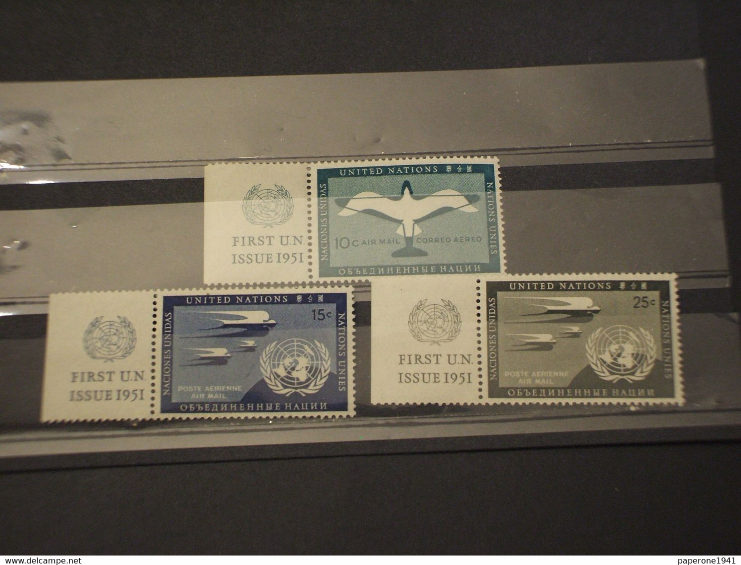 NAZIONI UNITE.N.Y.- P.A. 1951/7 UCCELLI 10-15-25 C., Con Appendice - NUOVI(++) - Airmail