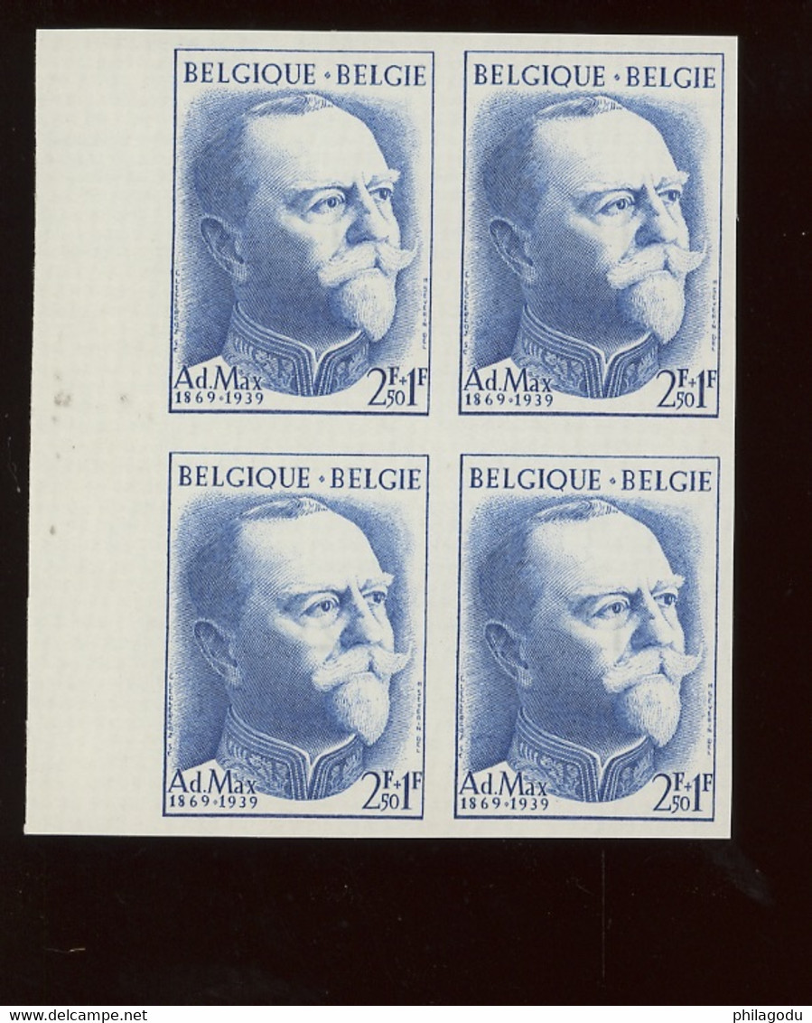 1957.  Yv. 1037 Adlophe Max. Bourgmestre Fusillé .  Only 25 Blocks Of 4 Exist. (ministers) - 1941-1960