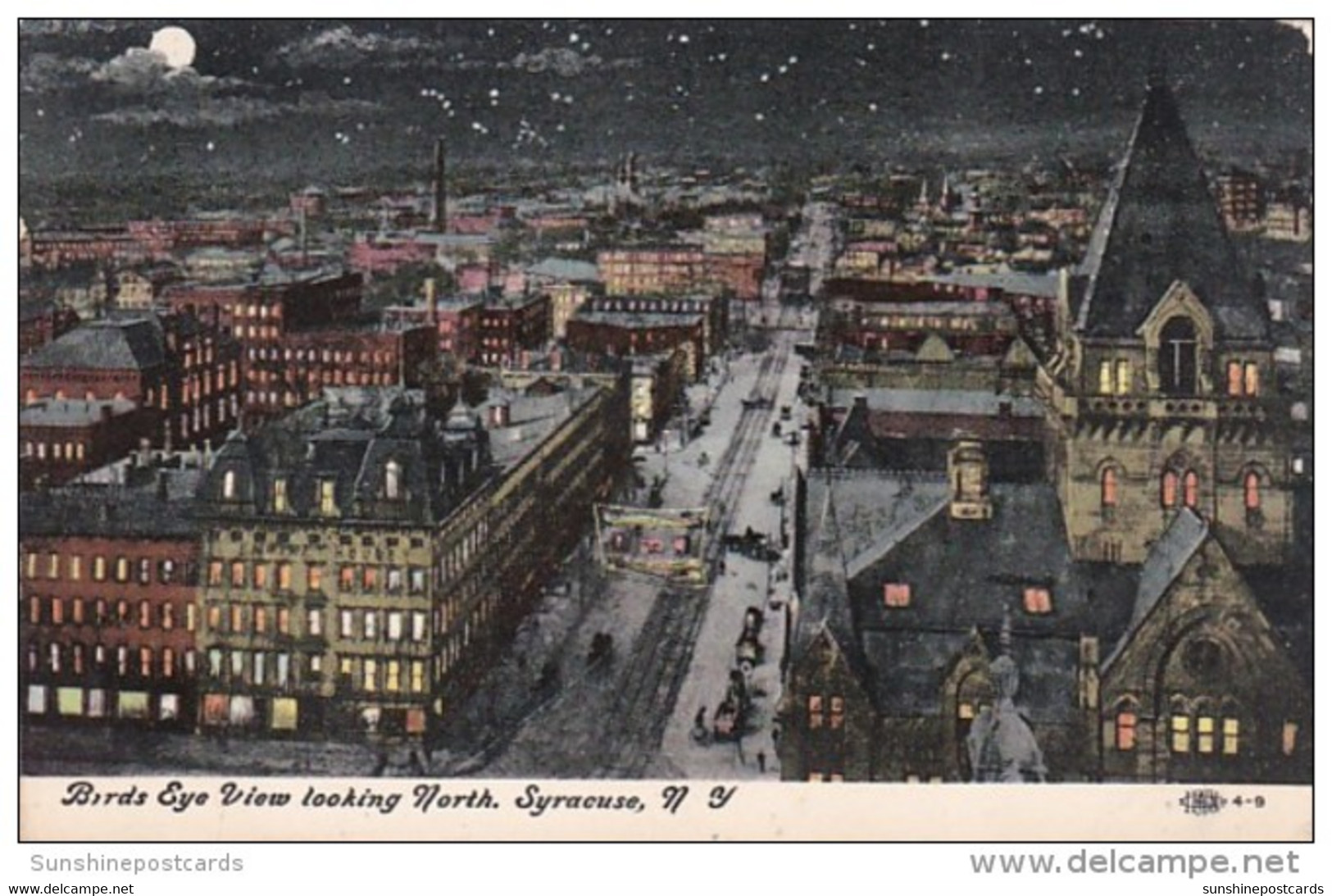 New York Syracuse Birds Eye View Looking North At Night 1908 - Syracuse