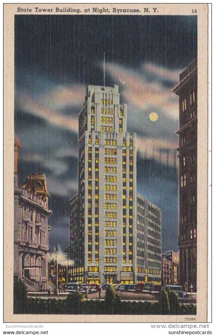 New York Syracuse The State Tower Building At Night 1946 - Syracuse