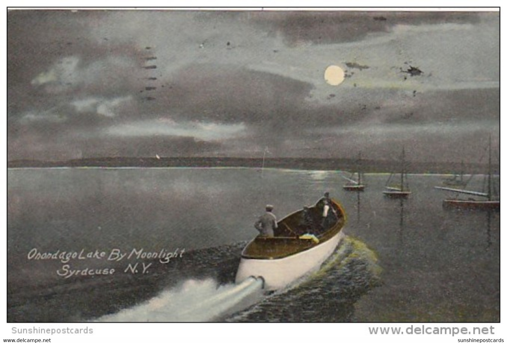 New York Syracuse Boating On Onondaga Lake By Moonlight 1914 - Syracuse