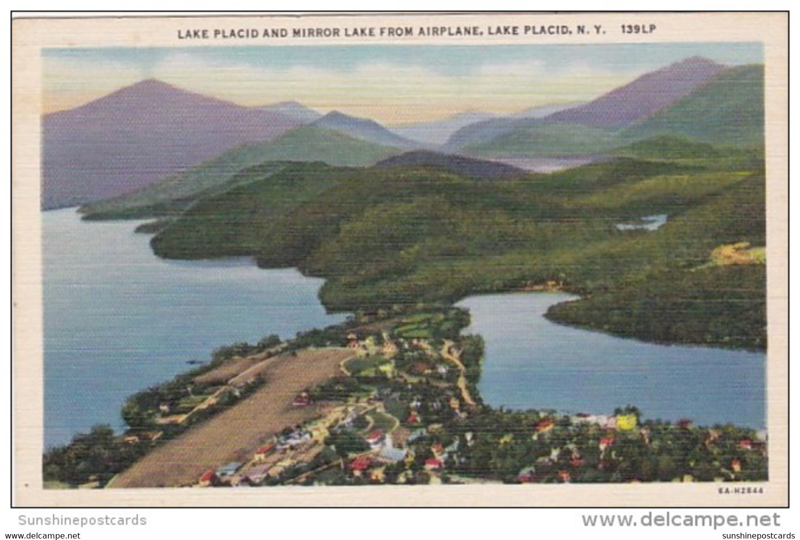 New York Lake Placid And Mirror Lake From Airplane Curteich - Adirondack