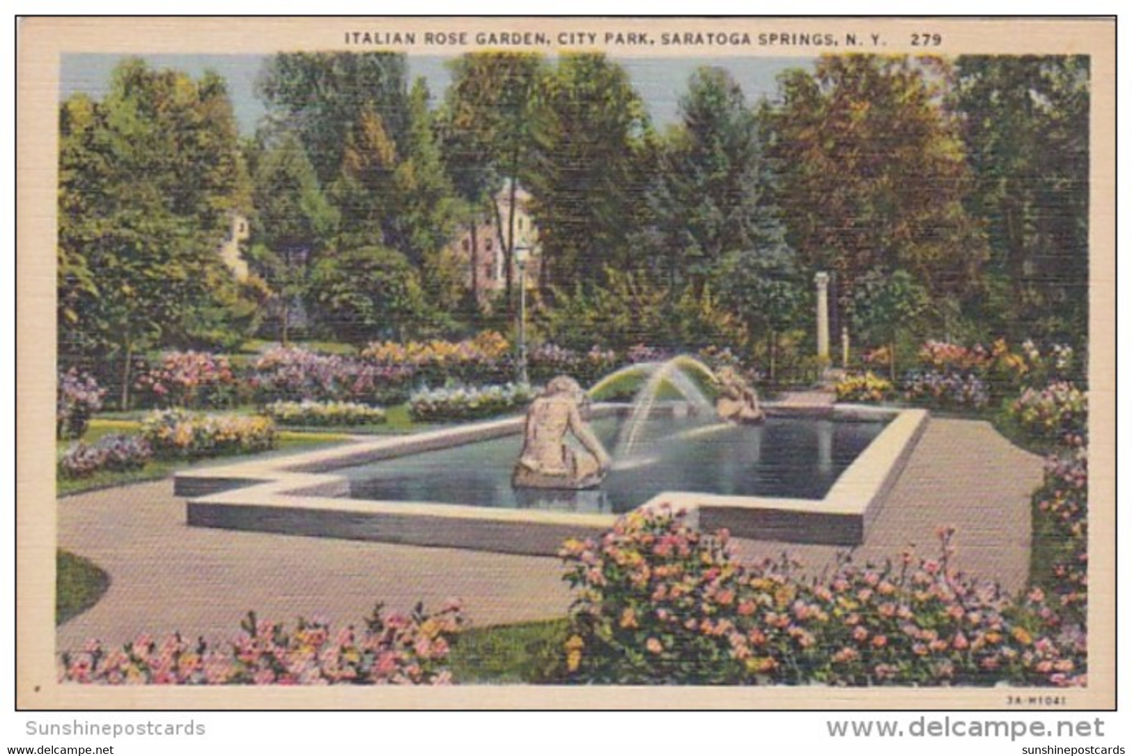 New York Saratoga Springs Italian Rose Garden In City Park Curteich - Saratoga Springs