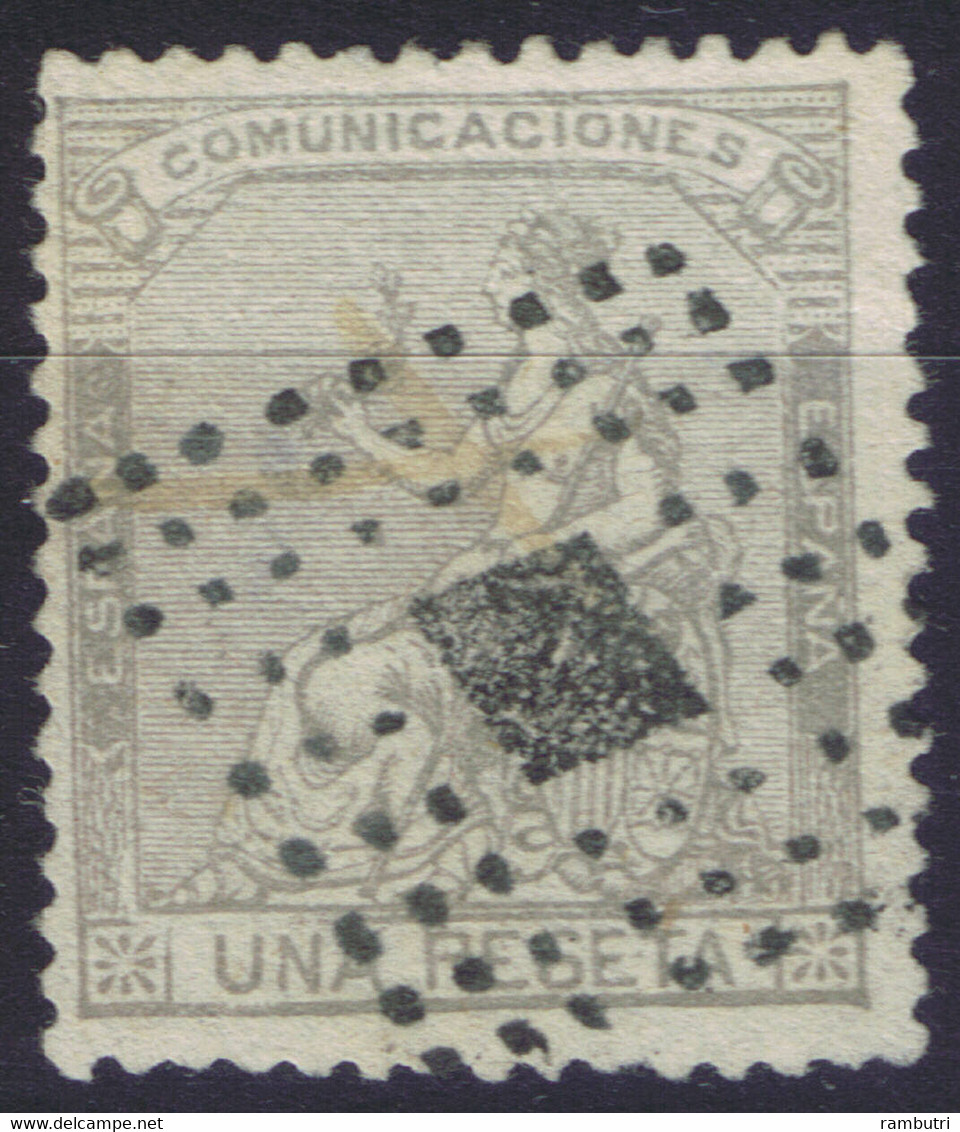 ESPAÑA Ø 138b. 1873 Alegoría De España. 1 Peseta Gris. Mat. Rombo Y Pluma. Leve Punto Claro - Gebraucht