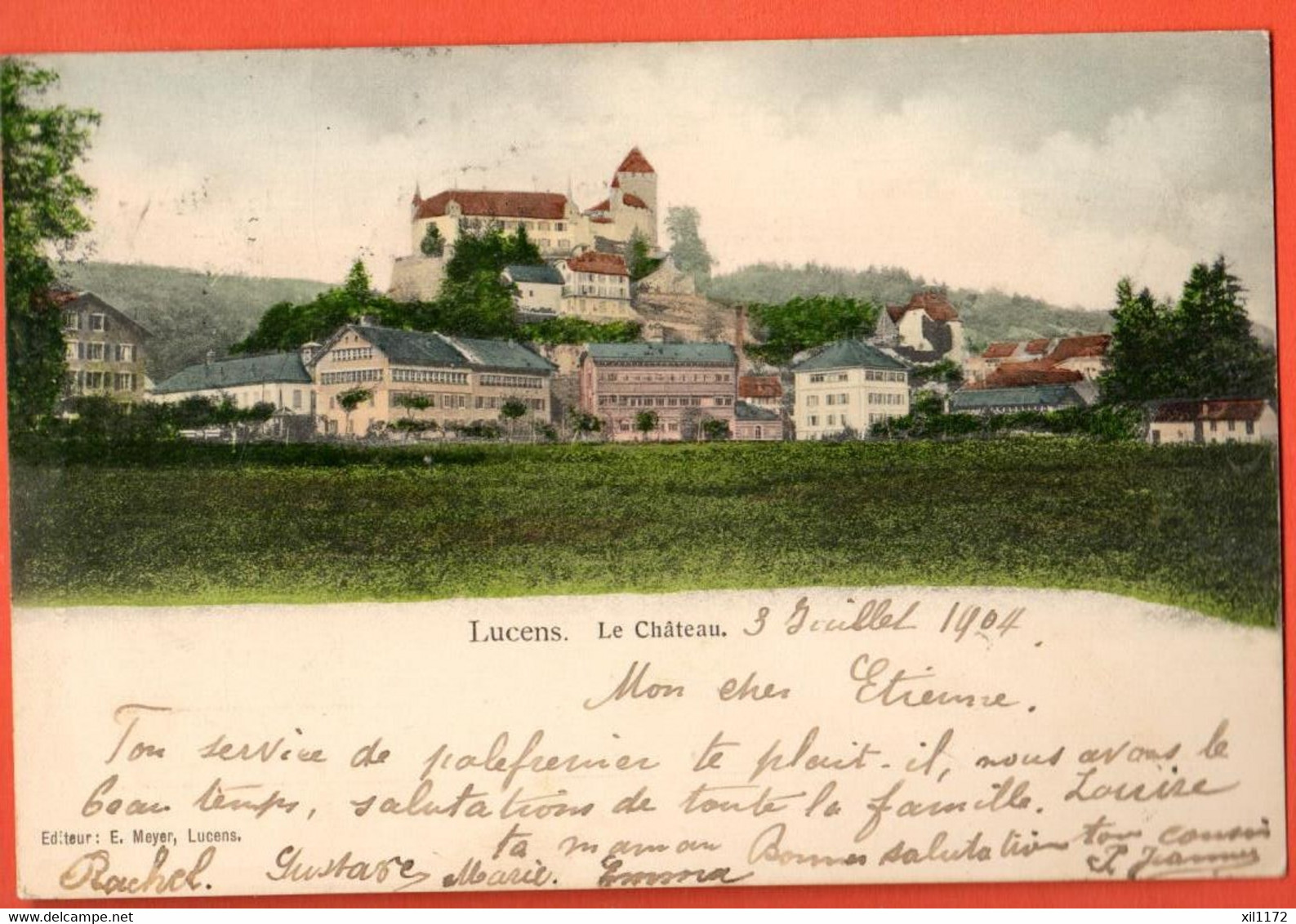 ZMM-19 Lucens Broye-Vully Dos Simple. Cachet Lucens 1904 - Lucens