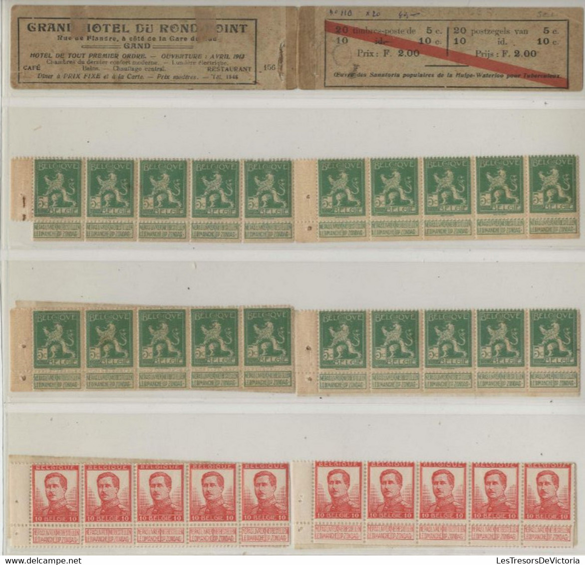 COB A10a - 1914 - Carnet N° 156 Démonté Couverture Avec Publicité Diagonale Rouge COB 110 X20 Et 123 X10 - 1907-1941 Alte [A]