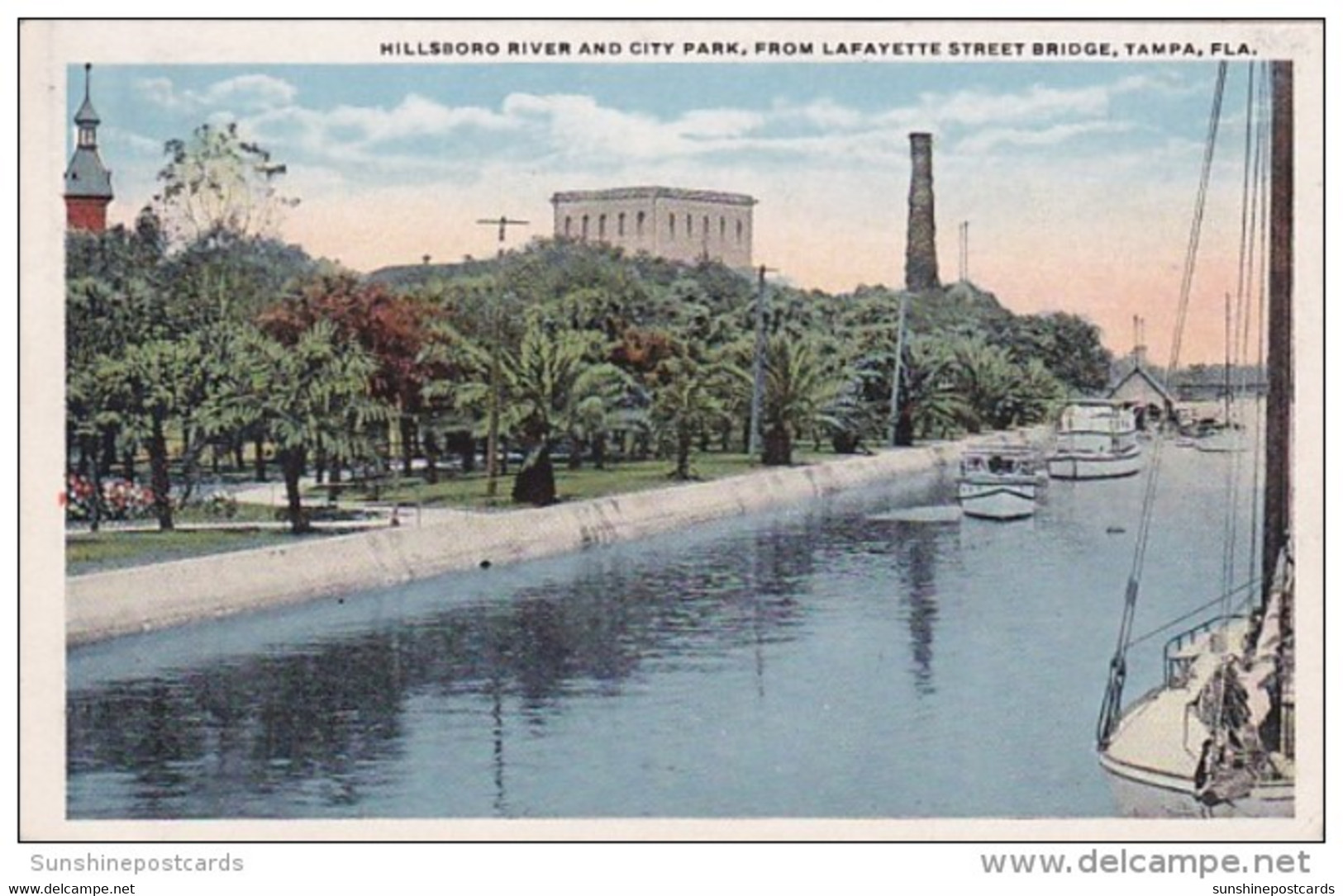 Florida Tampa Hillsboro River And City Park From Lafayette Street Bridge Curteich - Tampa