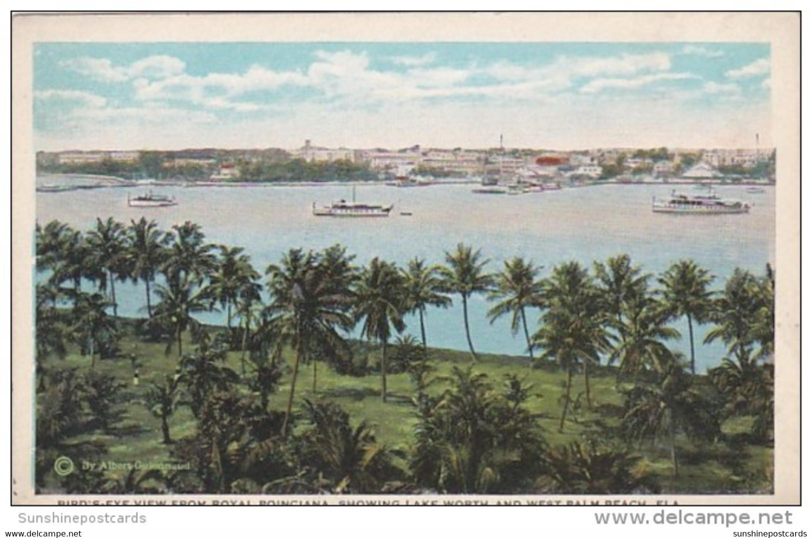 Florida Birds Eye View From Royal Poinciana Showing Lake Worth And West Palm Beach Curteich - West Palm Beach