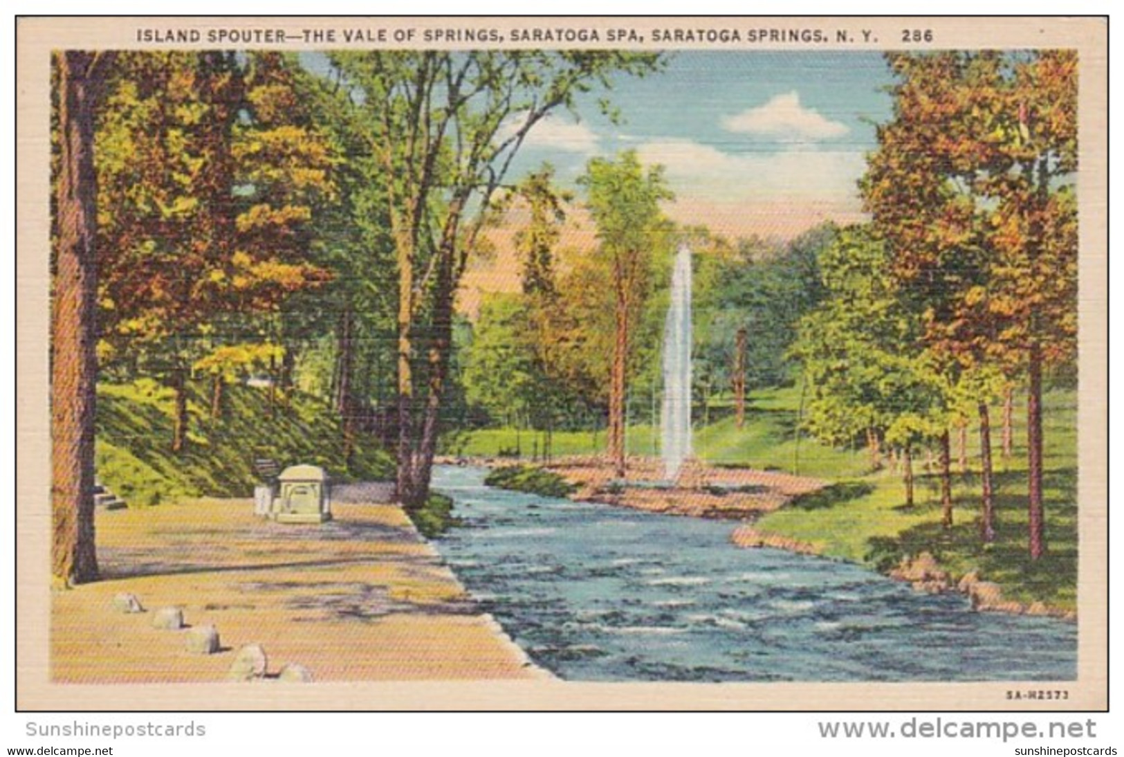 New York Saratoga Springs Island Spouter The Valle Of Springs Curteich - Saratoga Springs