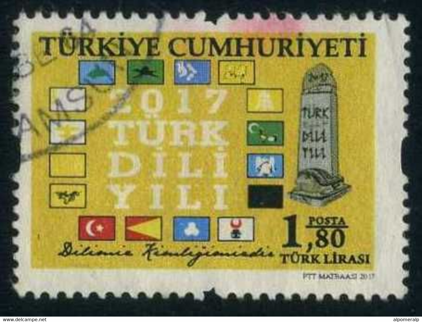 Türkiye 2017 Mi 4353 Turkish Language Year | Flag, Obelisk, Languages - Usados
