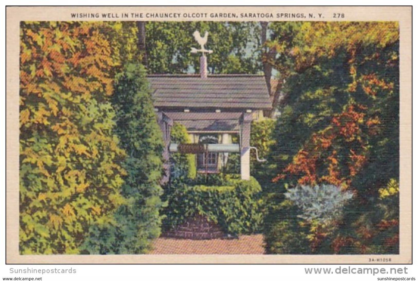 New York Saratoga Springs Wishing Well In The Chauncey Olcott Garden 1938 Curteich - Saratoga Springs