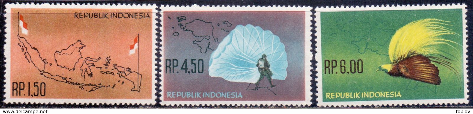 INDONESIA -  Irian Barat, Bird Of Paradise  MAPS - **MNH - 1963 - Parachutting