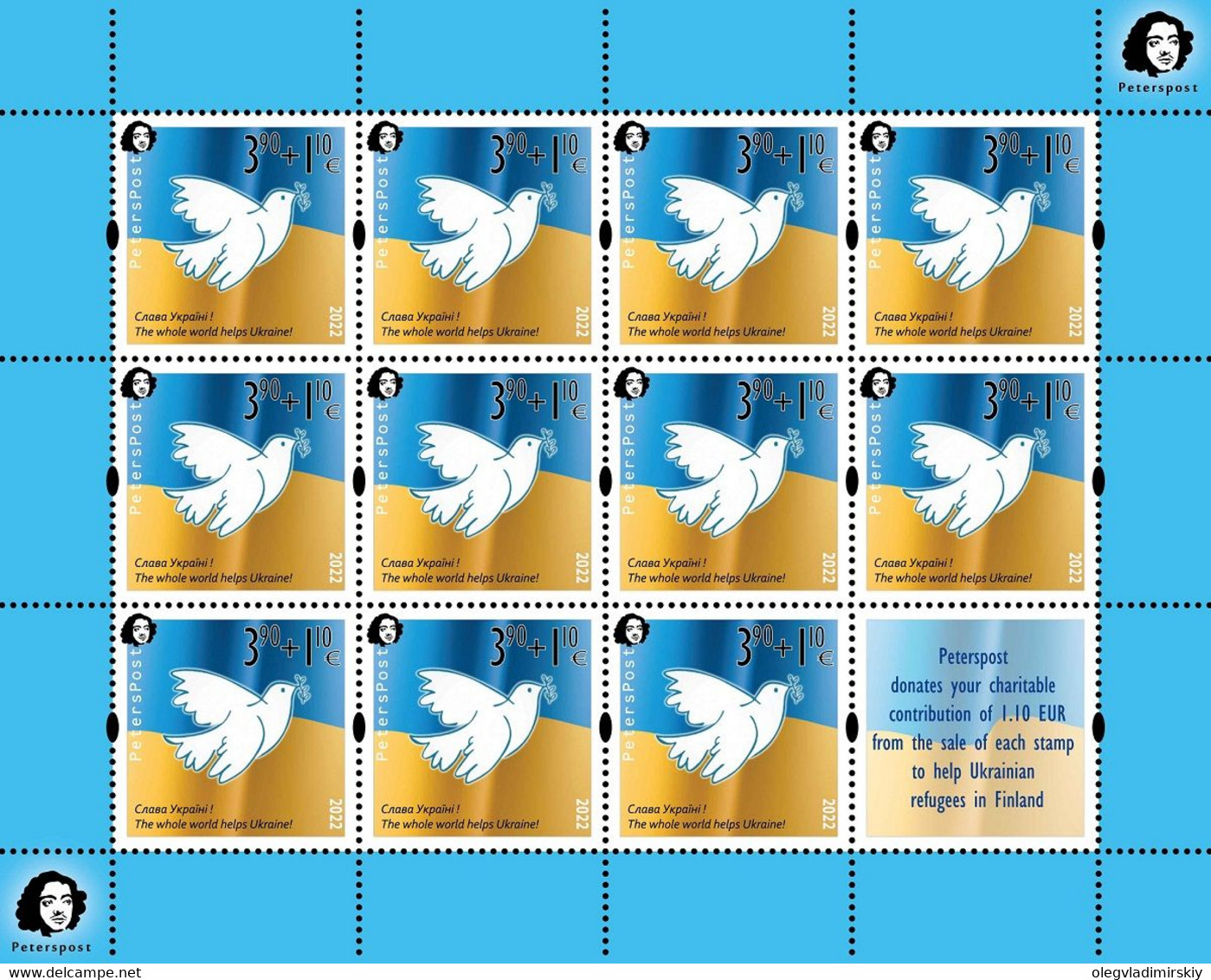 Finland 2022 No War! Help To Ukraine Peterspost Sheetlet Of 11 Stamps And Label Mint - Unused Stamps