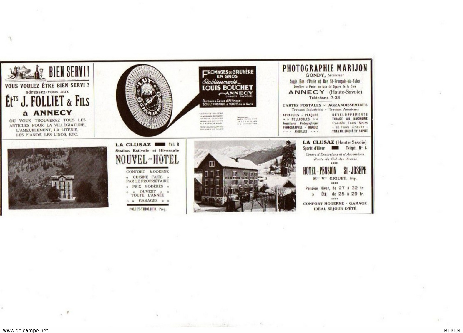 (74) H. Savoie Publicité Papier Coupure De Presse Année 1935 La Clusaz Nouvel Hôtel St Joseph Annecy  Folliet Bouchet - Reclame