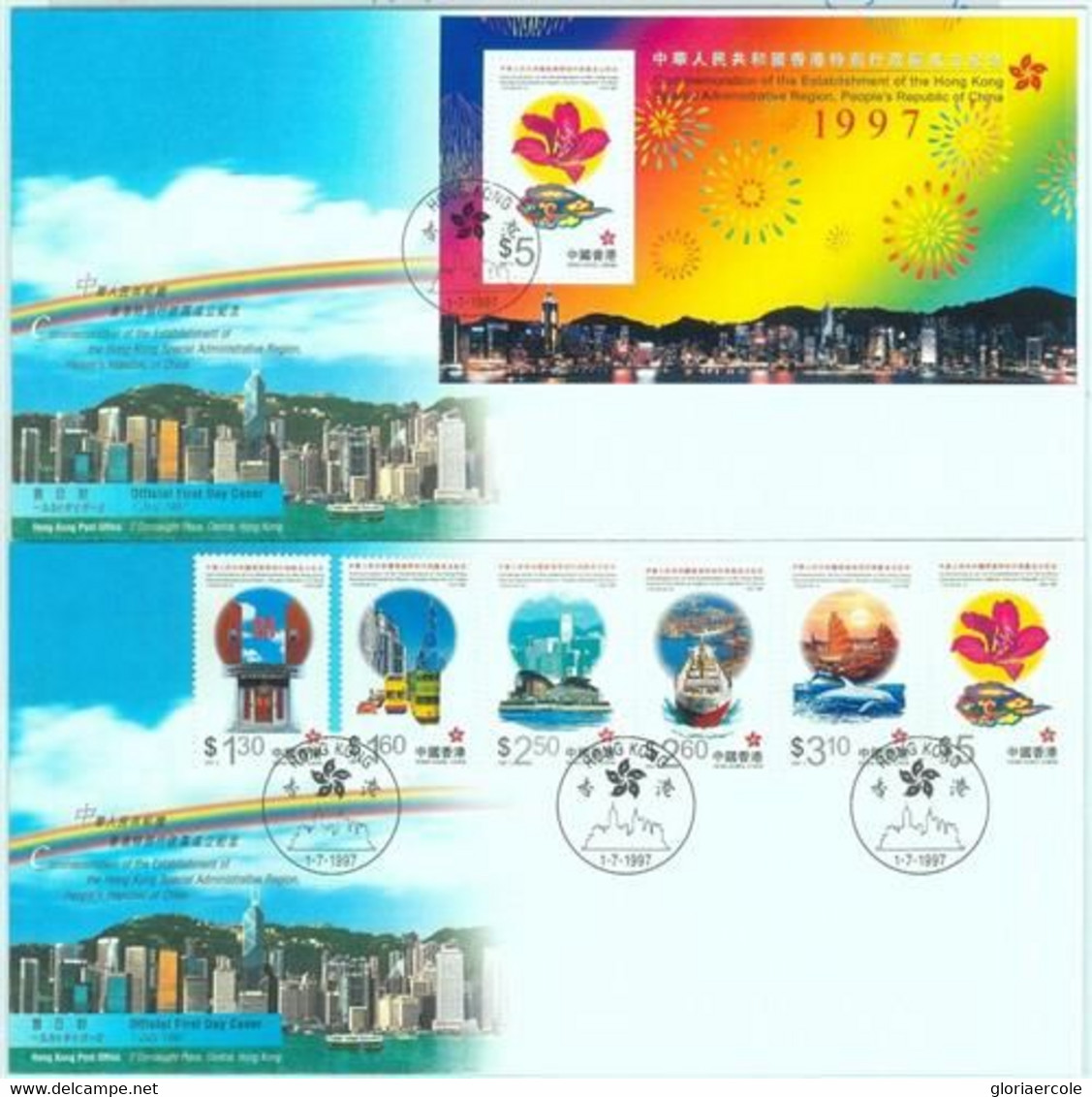 84633 - HONG KONG - POSTAL HISTORY - Set Of 2 FDC COVERS Boats DOLPHINS  1997 - Andere & Zonder Classificatie