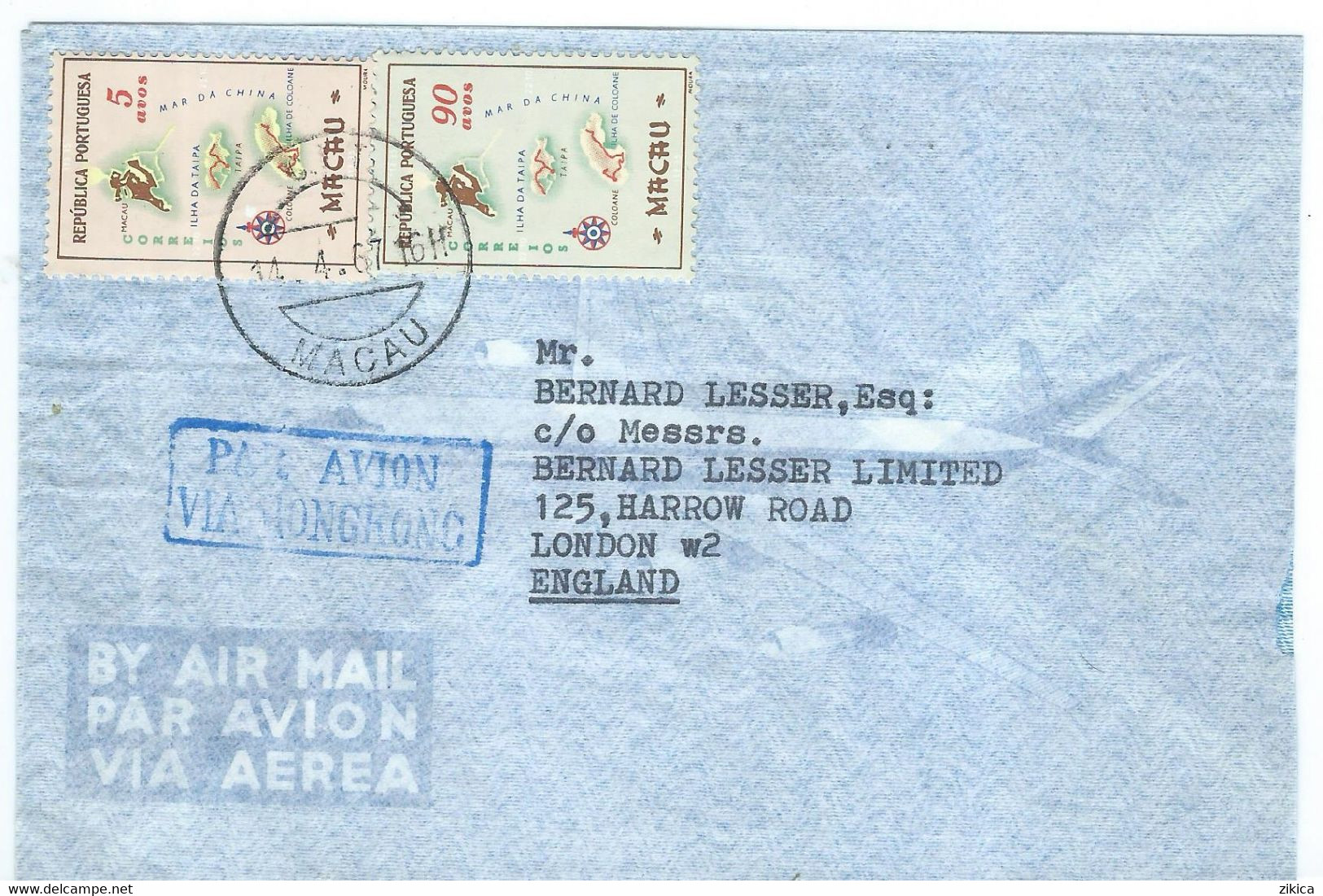 Portugal > Macau Letter 1967.stamps : 1956 Maps,Par Avion Via Hong Kong - Covers & Documents