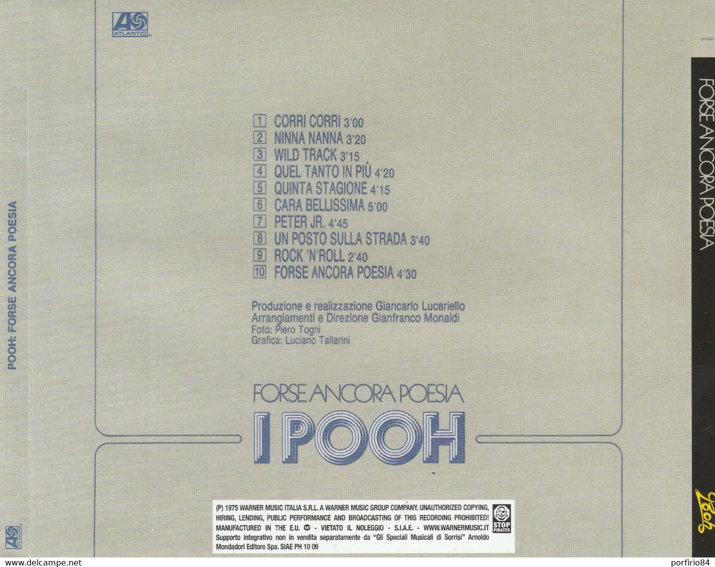 I POOH " FORSE ANCORA POESIA " CD NO BARCODE 1987 MADE IN E.U. - EDITORIALE - Autres - Musique Italienne