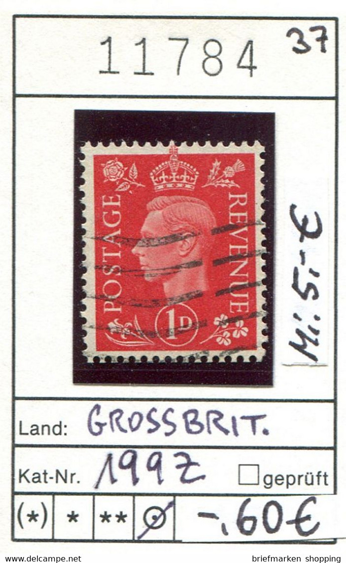 Grossbritannien 1937 - Great Britain 1937 - Grand Bretagne 1937 - Michel 199 Z -  Oo Oblit. Used Gebruikt - Gebraucht
