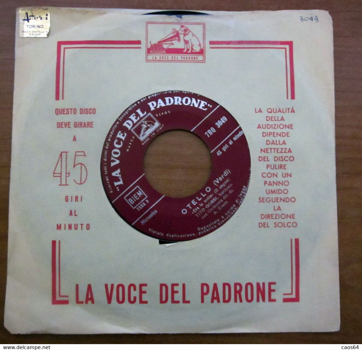 Tito Gobbi Con Orchestra Dir. Da A. Erede – Otello / Il Barbiere Di Siviglia  7" - Opere