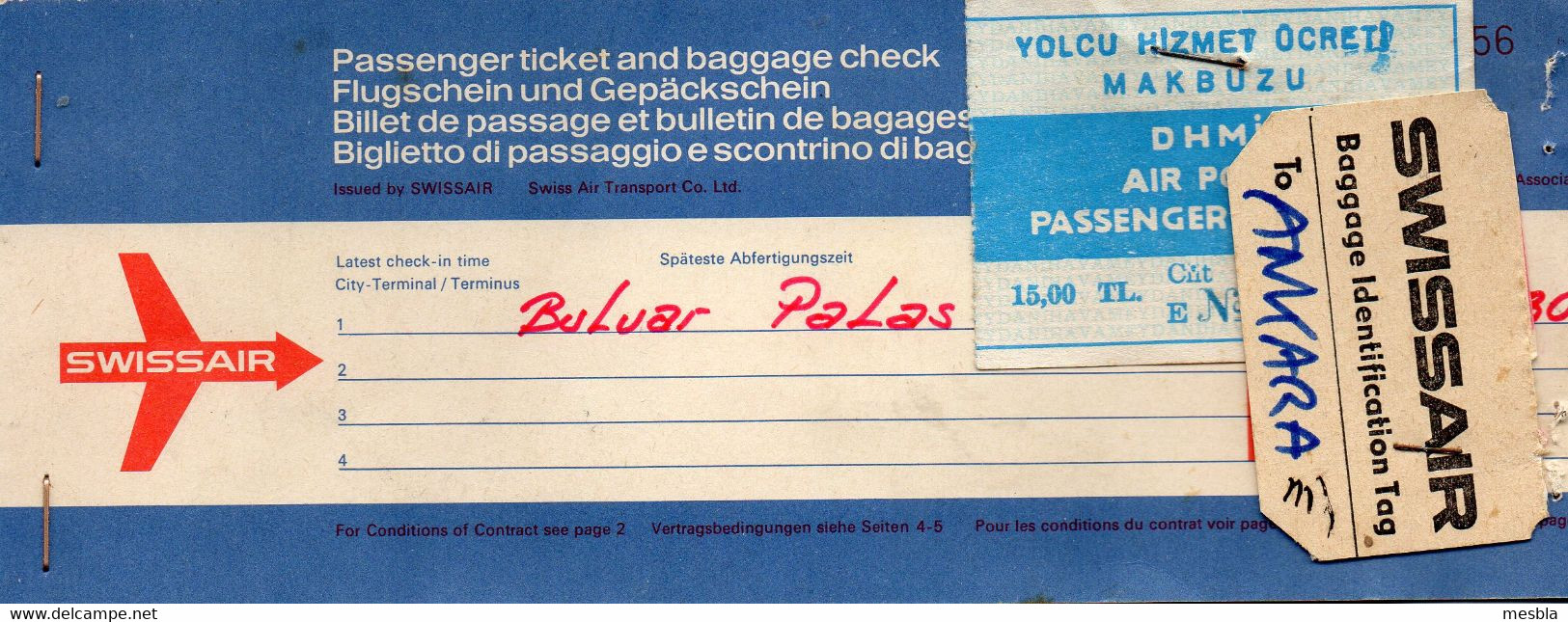 3 Billets D' Avion - HELLENIC MEDITERRANEAN LINES  - SWISSAIR - AIR FRANCE + 1 Document Grec - Publicité TOTAL. - Europa