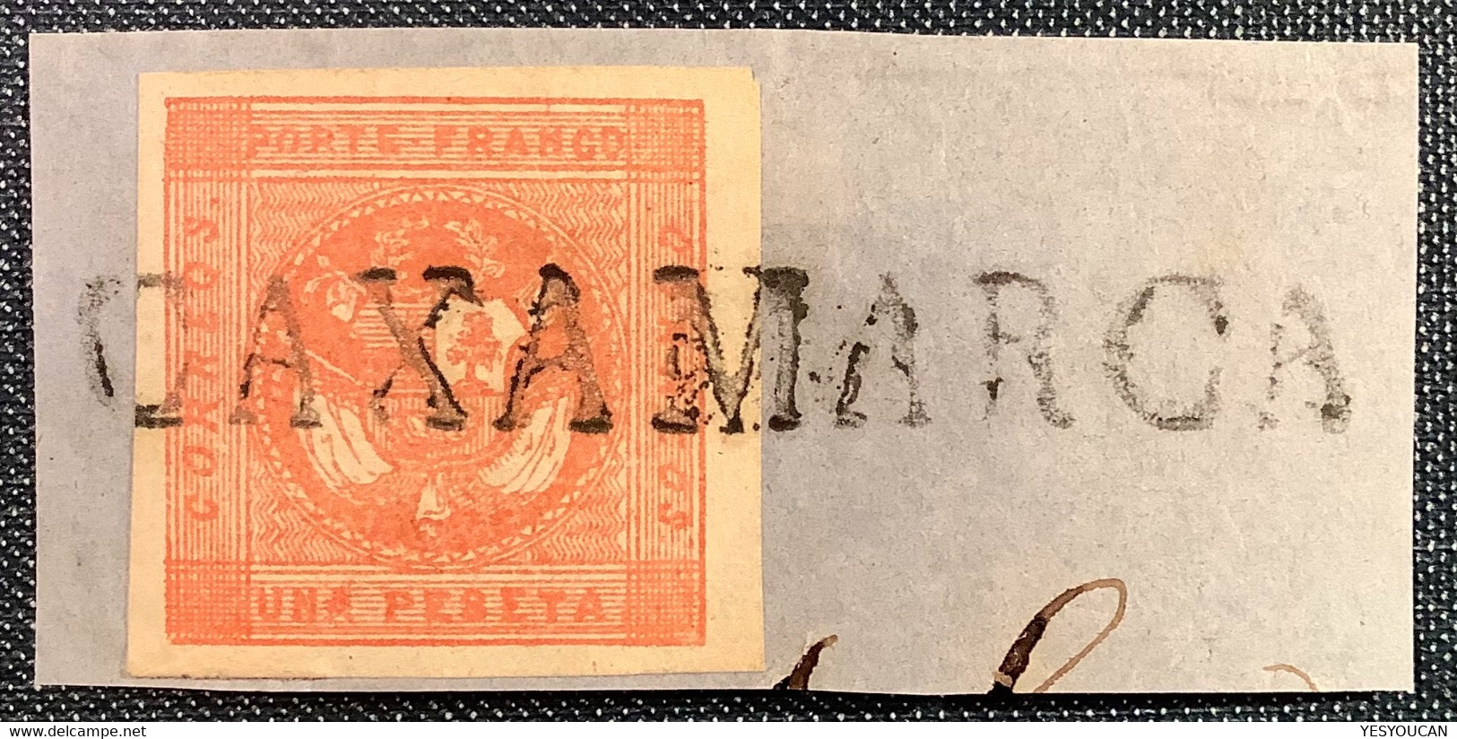 Peru 1858 SUPERB 1p Red With RARE CAXAMARCA Postmark. Scott 4 Expertised Peter Holcombe (Perou Pizarro Inca War Battle - Perù