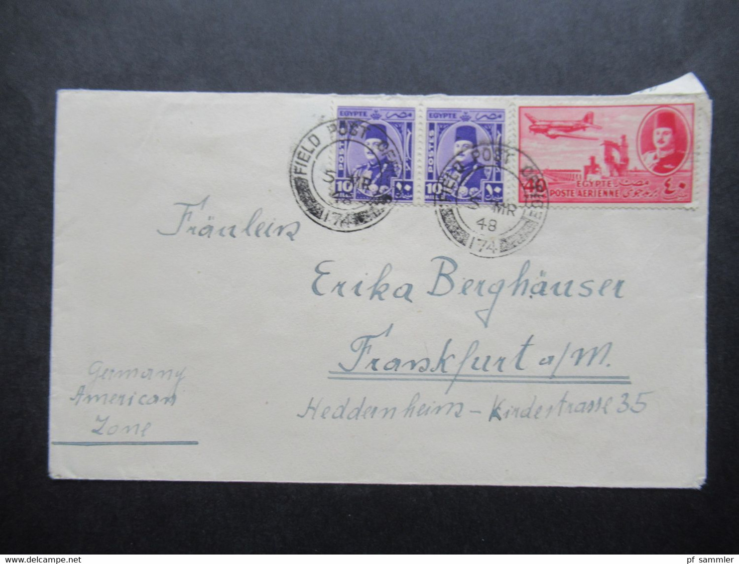 Ägypten 5.3.1948 Luftpost Nach Frankfurt Marken Mit Stempel Field Post Office 174 / GB Army - Brieven En Documenten