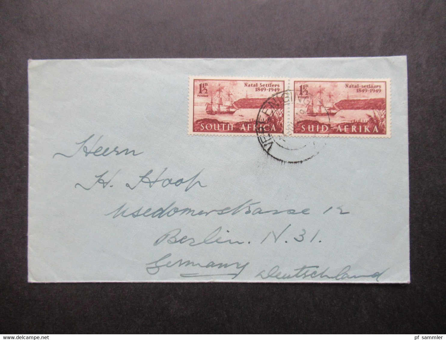 Afrika GB Kolonie 1949 Natal Settlers Waagerechtes Paar South Africa Und Suid Afrika Nach Berlin Gesendet - Storia Postale