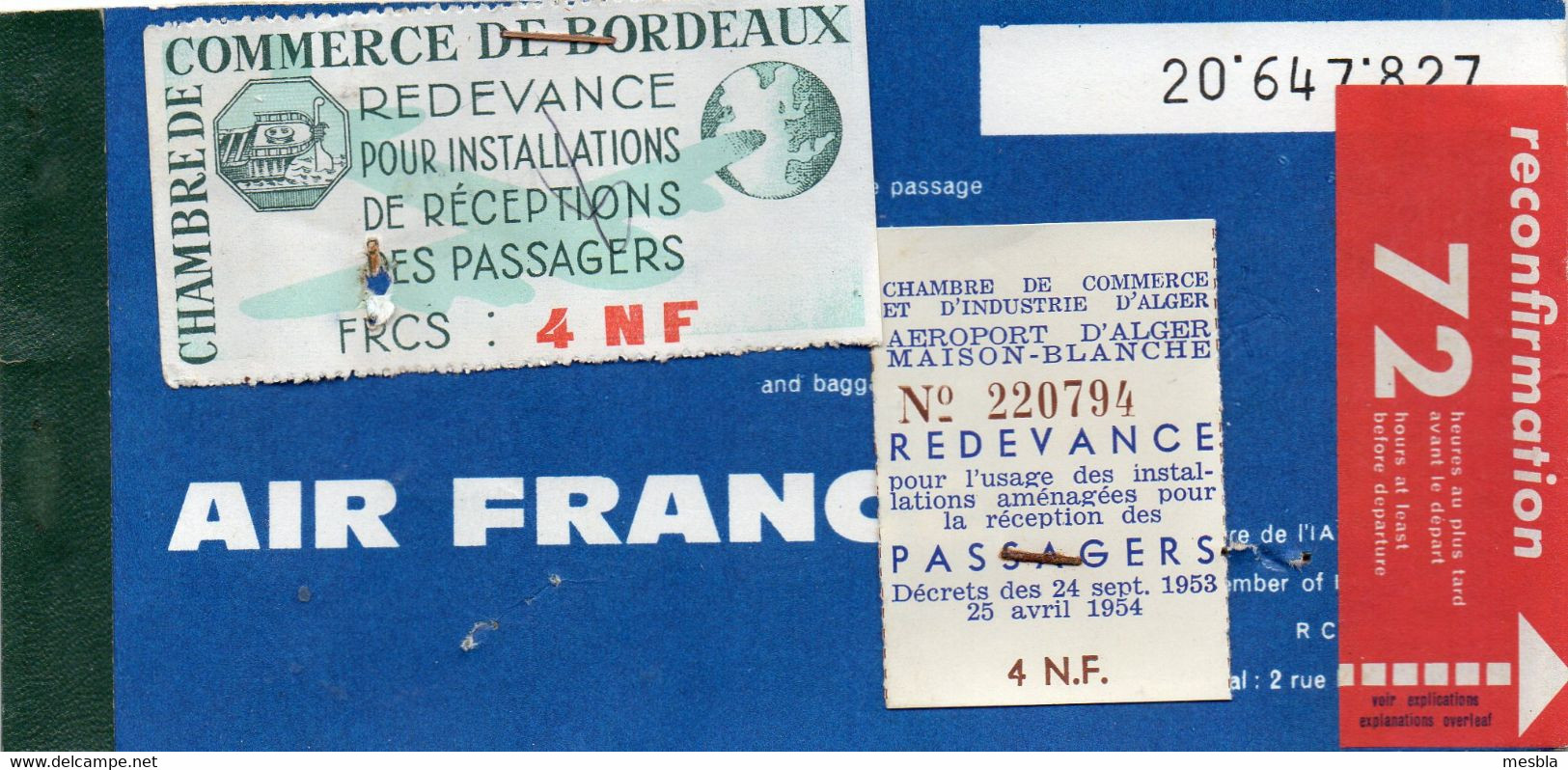 2 Billets D' Avion -  HELLENIC MEDITERRANEAN LINES - AIR FRANCE , Redevances Aéroports De Bordeaux Et Alger - Europa