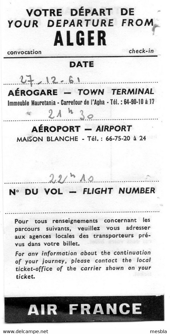 2 Billets D' Avion -  HELLENIC MEDITERRANEAN LINES - AIR FRANCE , Redevances Aéroports De Bordeaux Et Alger - Europe